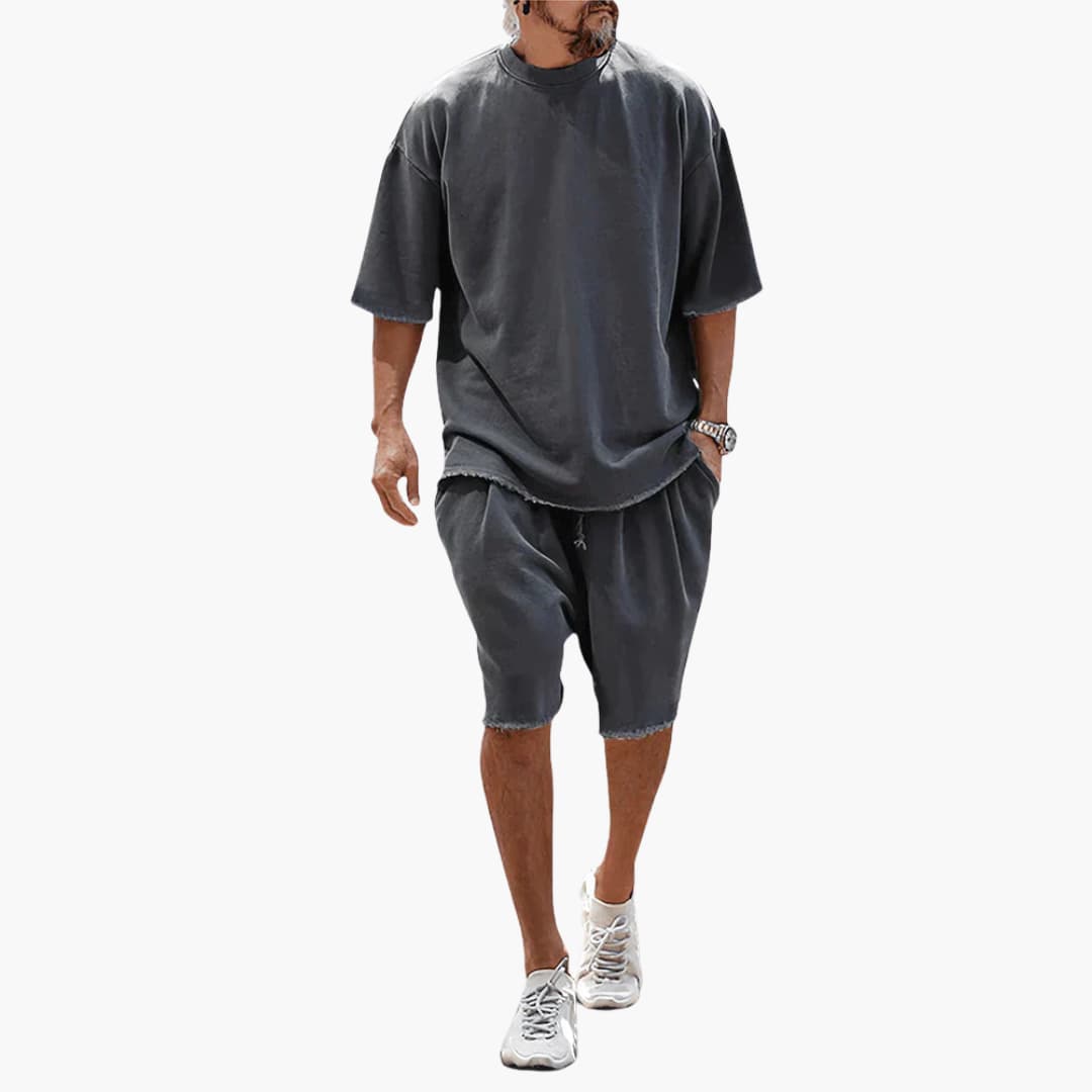 Men's Casual 2 Piece Short Set with Loose Fit Top - Olytrend