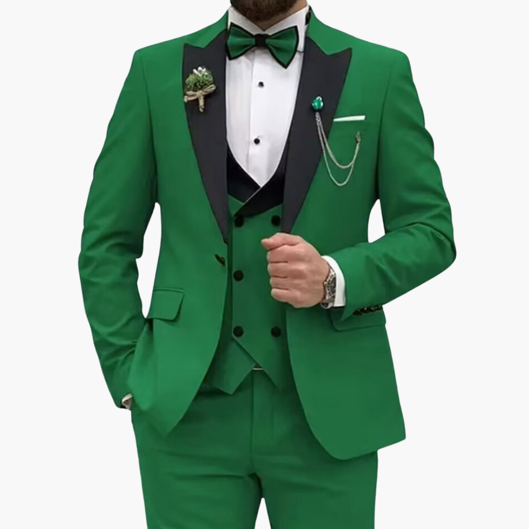 Slim Fit Men's 3 Piece Suit with Contrast Lapels