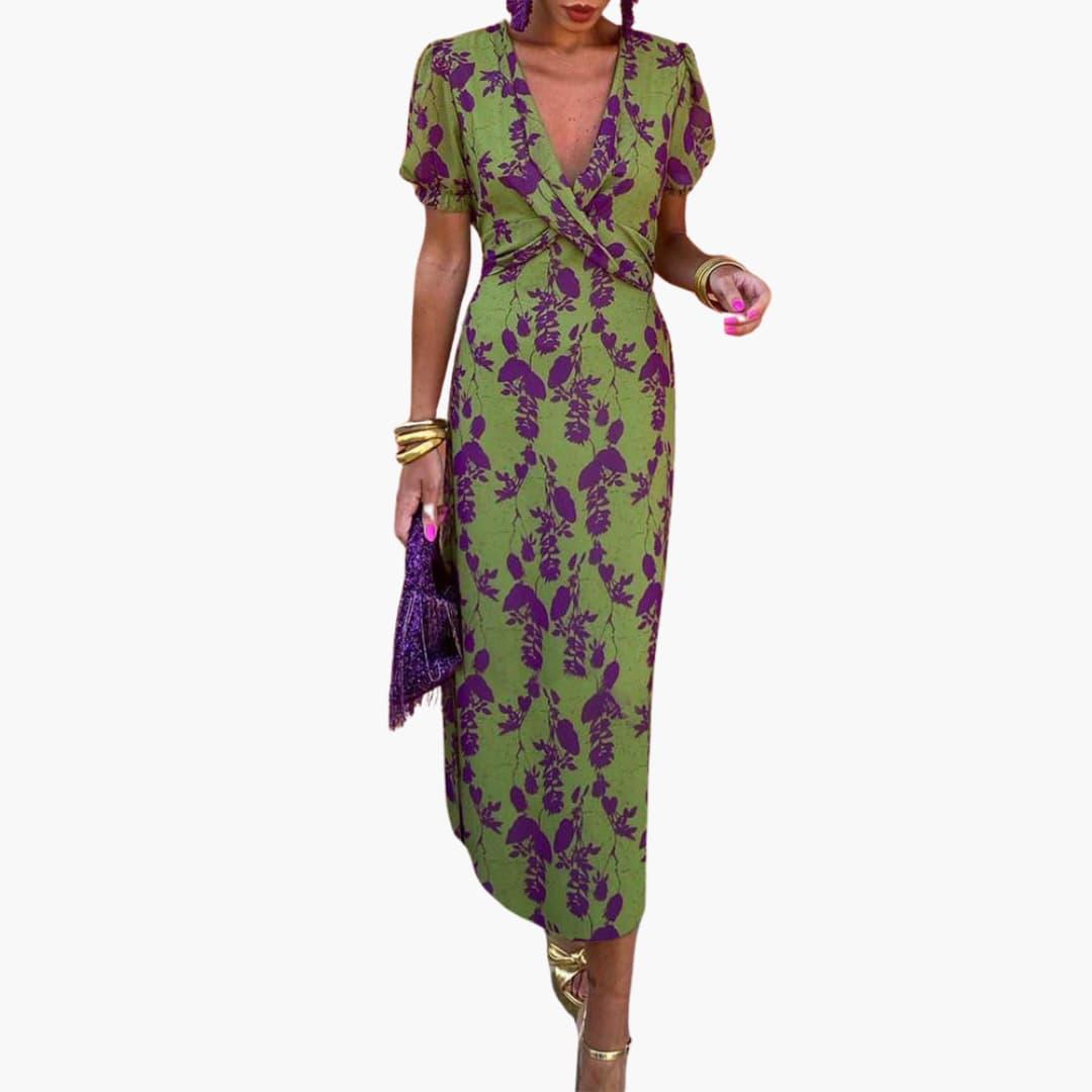 Chic V-Neck Floral Summer Dress for Women