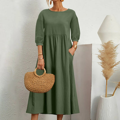 Relaxed Fit Patchwork Midi Dress Comfortable Everyday Wear