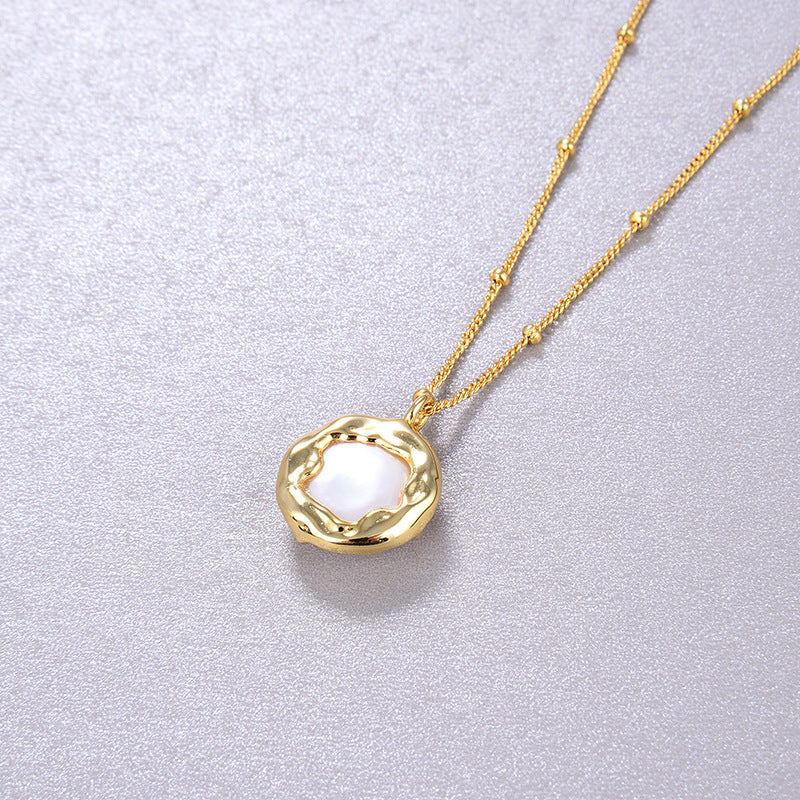 Luxurious Pearl Pendant Necklace, Sterling Silver, Gold Finish