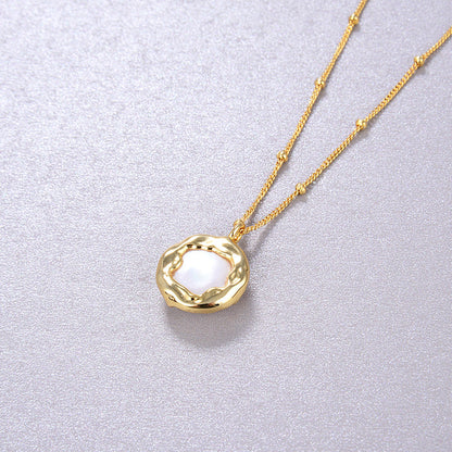 Luxurious Pearl Pendant Necklace, Sterling Silver, Gold Finish
