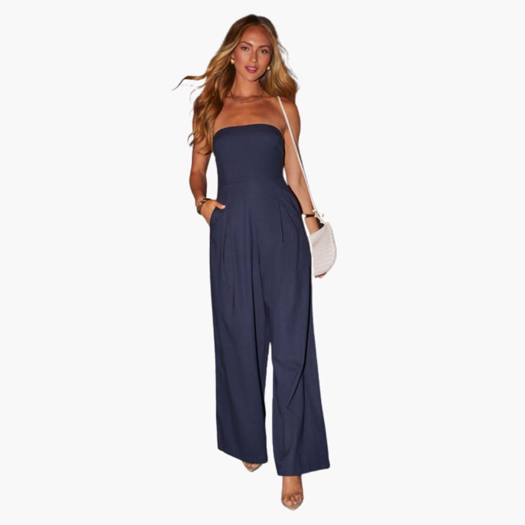 Women's Sleeveless Flowy Jumpsuit with Flared Legs