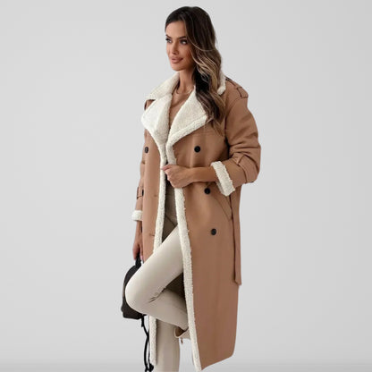 Ladies Faux Leather Double Breasted Trench Coat