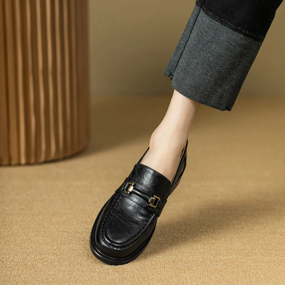 Men's Genuine Leather Slip On Loafers with Silver Buckle