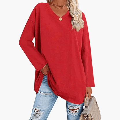 Relaxed Fit V-Neck Long Sleeve Women's Shirt