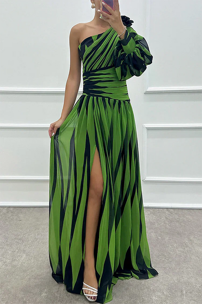 Elegant Striped Off Shoulder Evening Dress