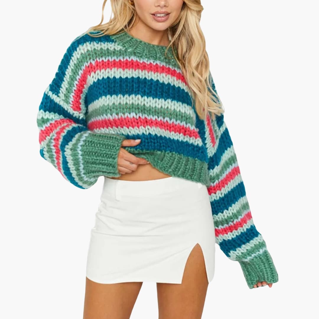 Women's Cozy Striped Crew Neck Sweater
