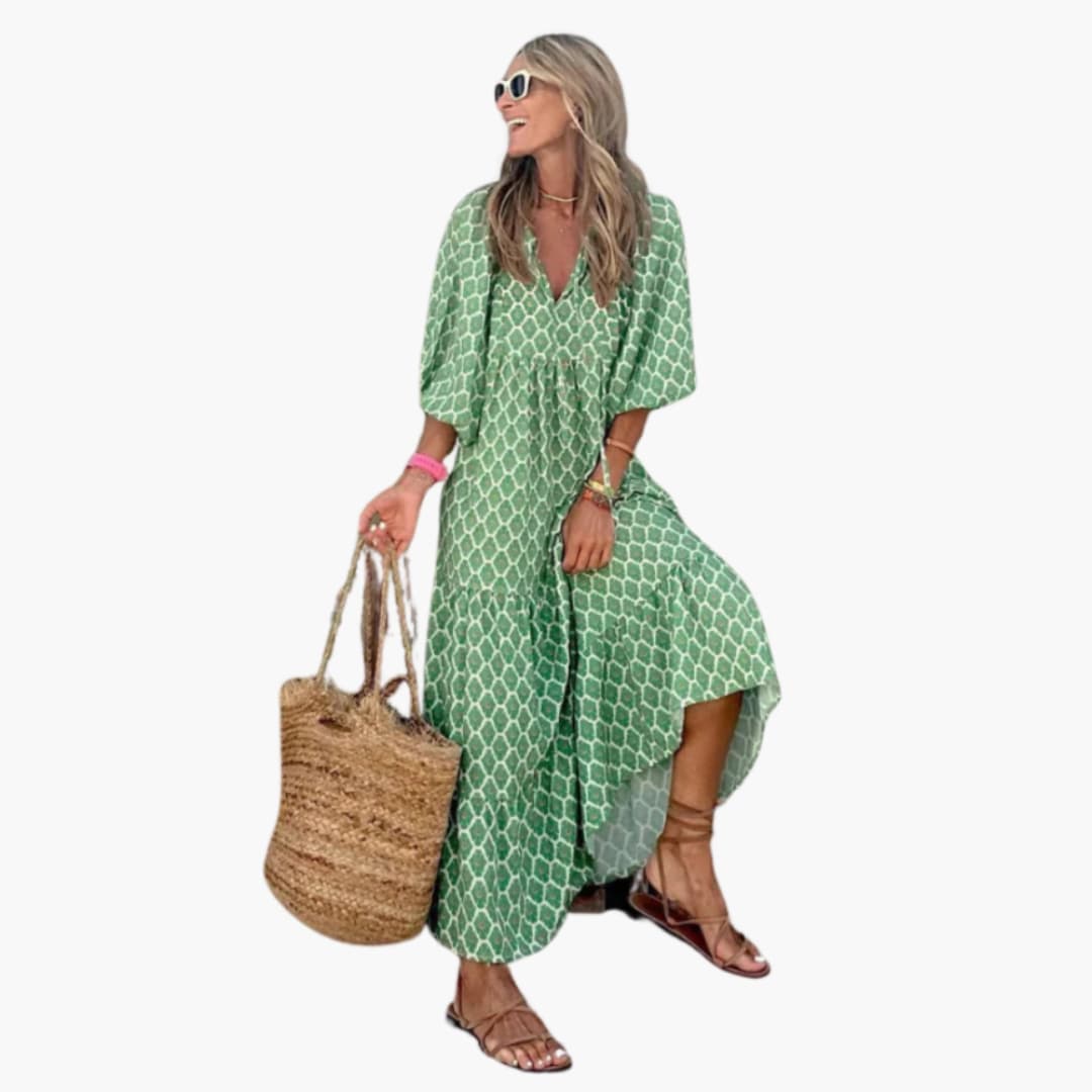 Flowy Long Dress for Women - Floral Print & Relaxed Fit