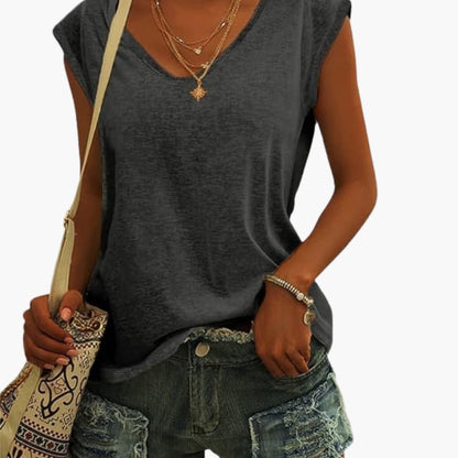 Ladies' Relaxed Fit V-Neck Tee with Short Sleeves