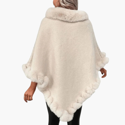 Cozy Women's Oversized Poncho with Faux Fur Edge
