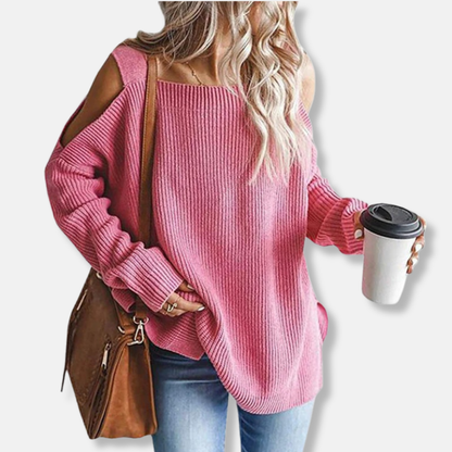 Relaxed Fit Open Shoulder Knit Sweater