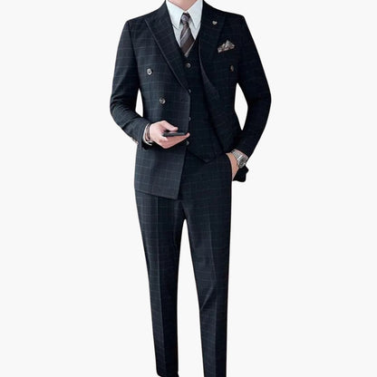 Classic Mens Checked Suit with Lapel Collar