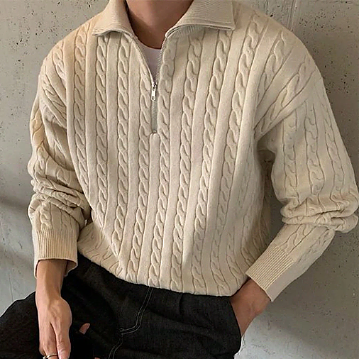 Men's Thick Cozy Cable Knit Half Zip Sweater