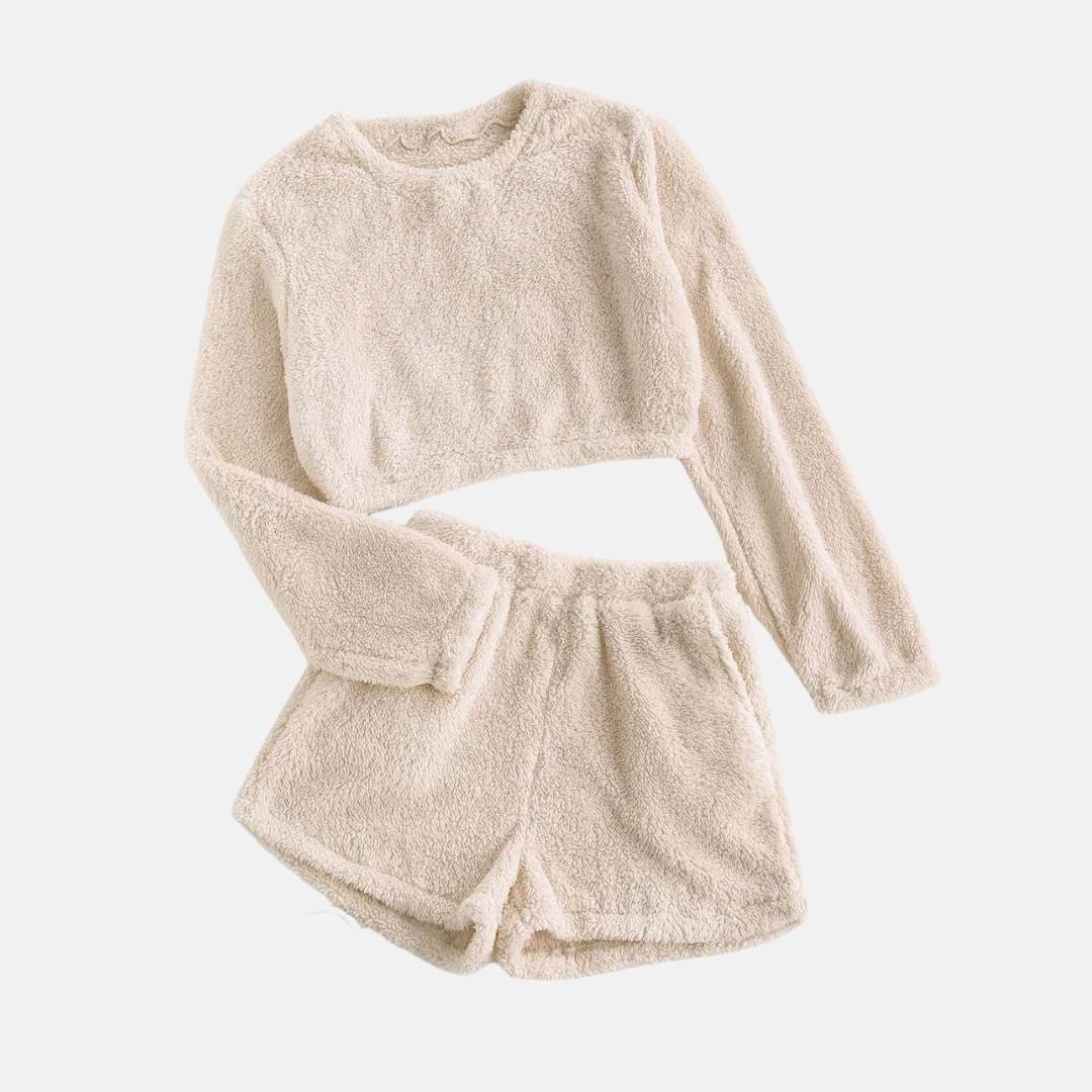 Cozy Women's Fleece Lounge Set with Top and Shorts