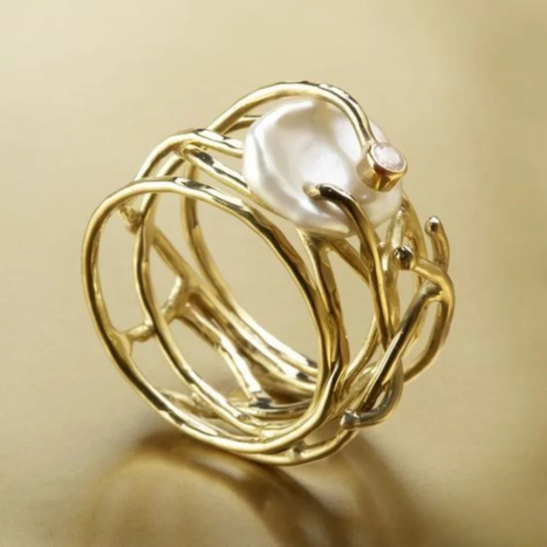 Vintage Pearl Gold Engagement Ring