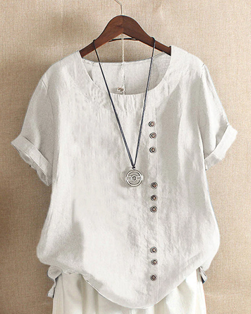Casual Fit Short Sleeve Women's Button Blouse