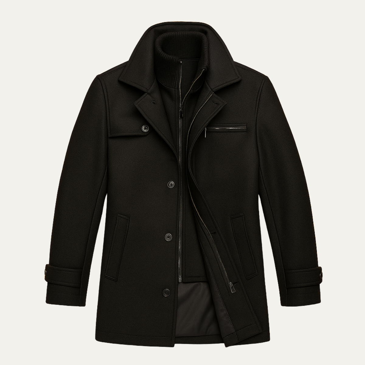 Waterproof Men's Long Coat with Adjustable Sleeves