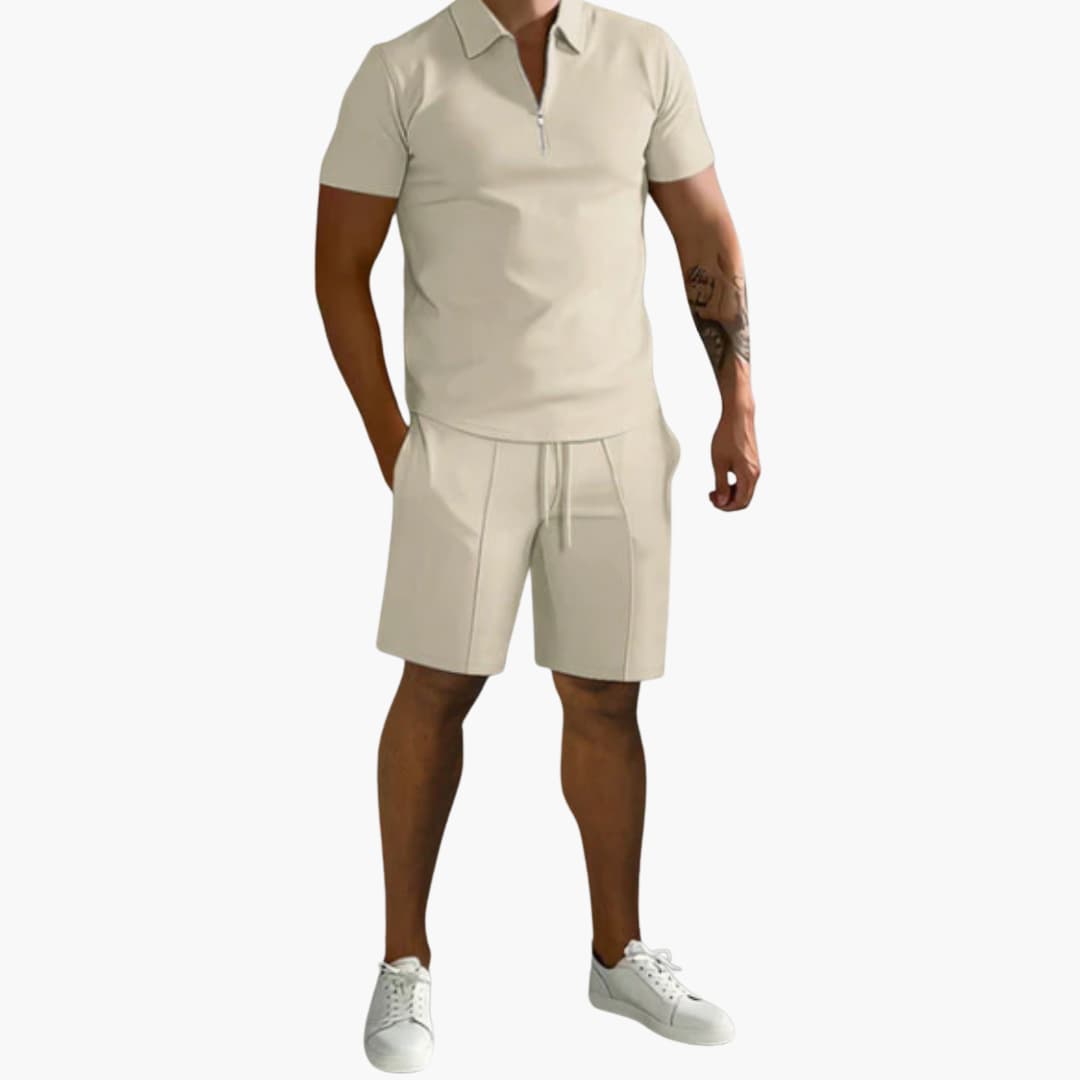 Men's Athletic Zip Up Shirt and Short Set - Olytrend