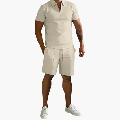 Men's Athletic Zip Up Shirt and Short Set - Olytrend
