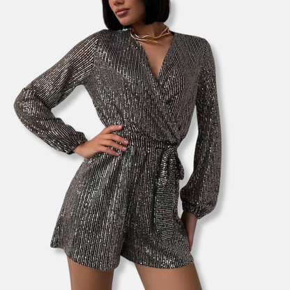 Sparkly Tie Waist Little Black Dress