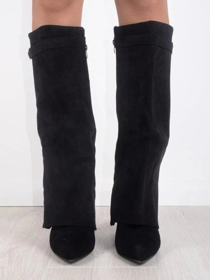 Tall Brown Leather Boots with Buckle Strap