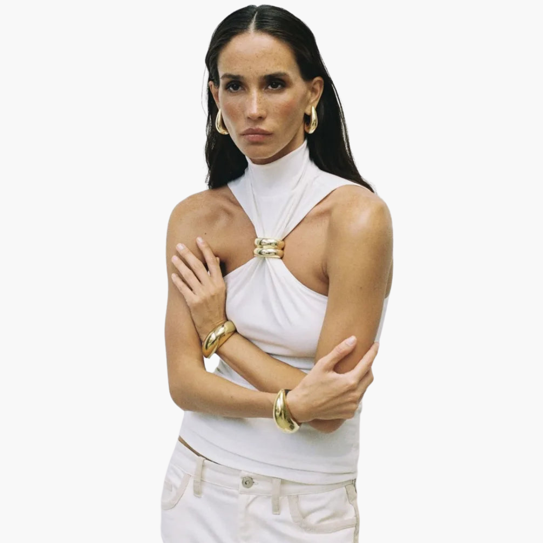 Elegant High Neck Halter Top for Women with Gold Detail