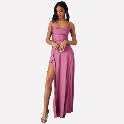 Sleeveless Floor Length Evening Gown with High Side Split