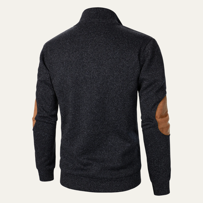 Rugged Men's Fleece Pullover with Leather Elbow Patches