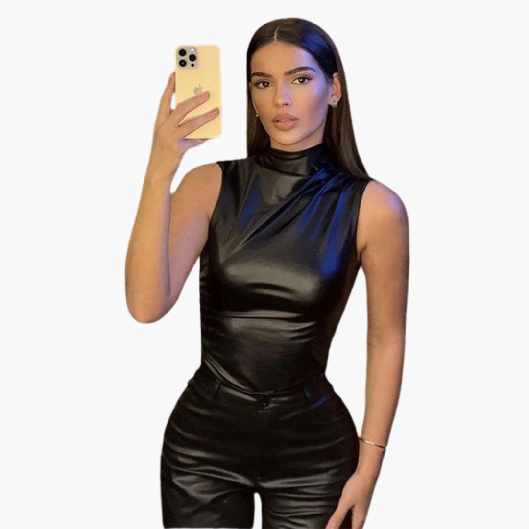 Synthetic Leather Womens Vest - Chic Sleeveless Style