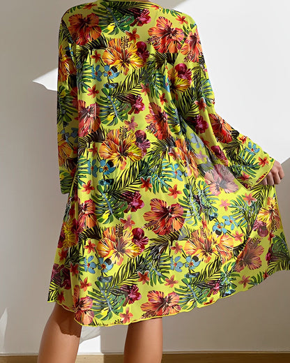 Colorful Floral Beach Swimwear Set with Cover Up