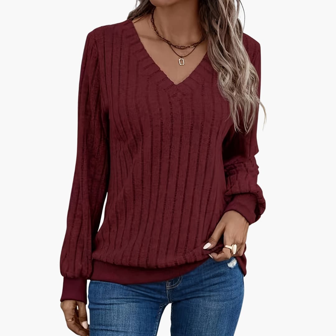Ladies' Casual Long Sleeve V Neck Sweater