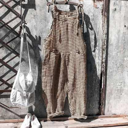Comfortable Women's Gingham Wide Leg Jumpsuit