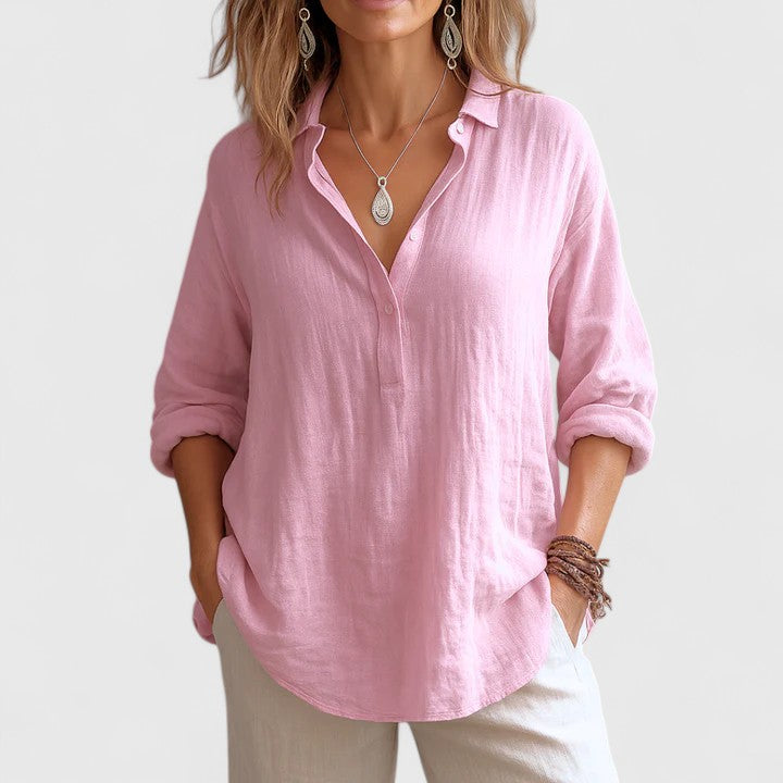 Relaxed Fit Breathable Linen Top - Olytrend