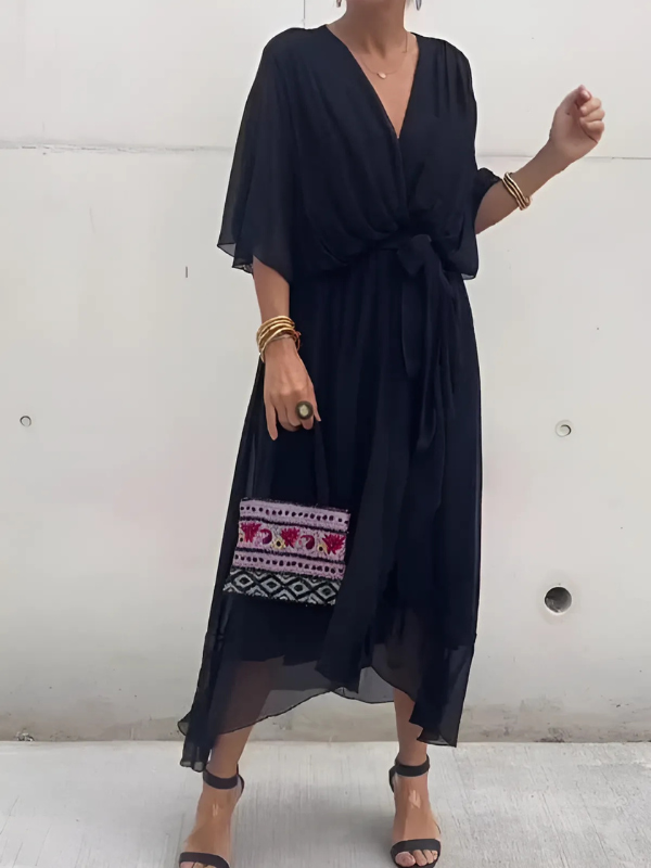Elegant Long Sleeve Midi Wrap Dress