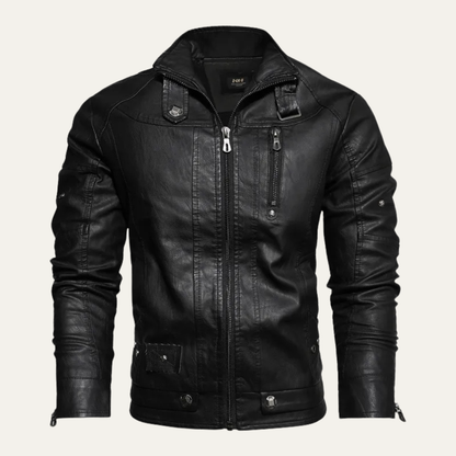 Classic Mens Rugged Leather Biker Jacket