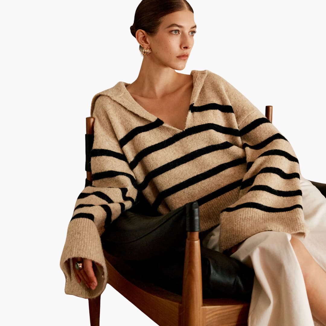 Ladies' Striped V-Neck Sweater Top
