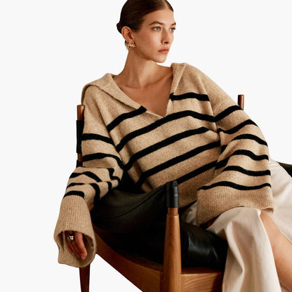 Ladies' Striped V-Neck Sweater Top
