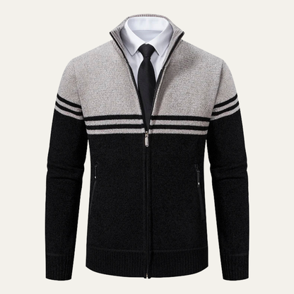 Warm Men's Striped Fleece Lined Knit Jacket Sweater
