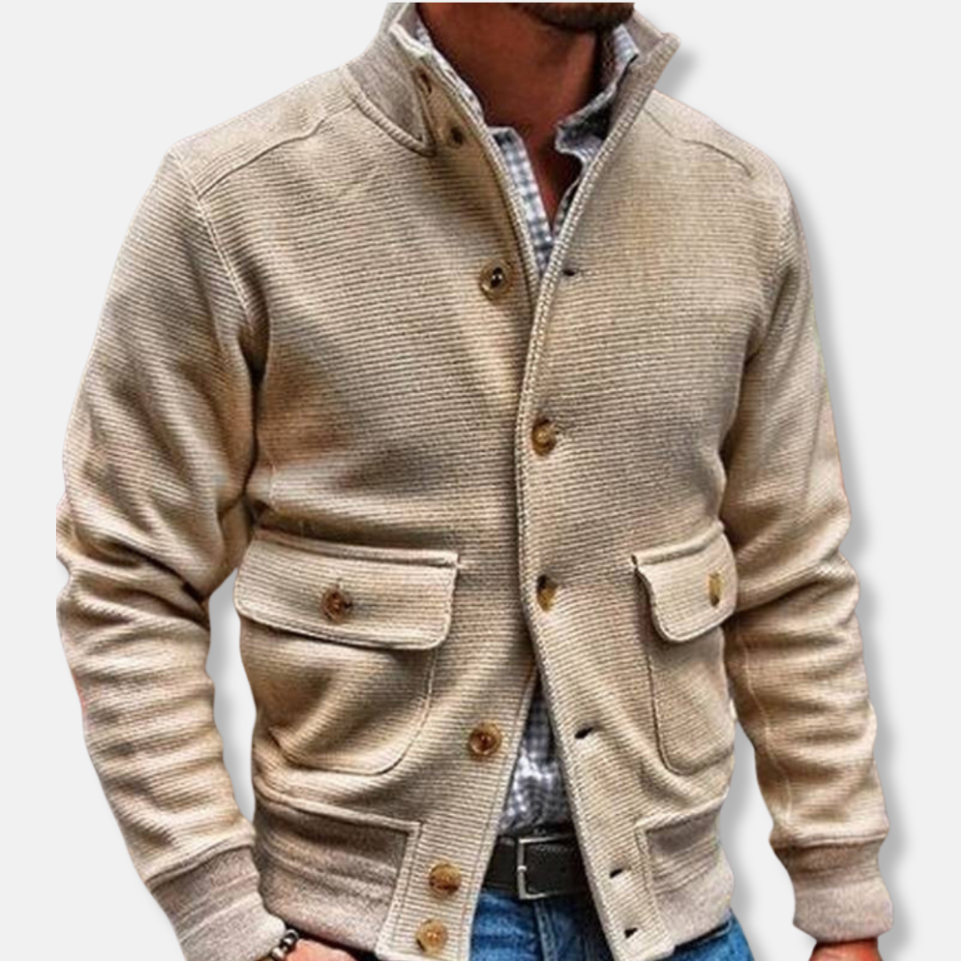 Slim Fit Men's Coat with Button Front and Pockets