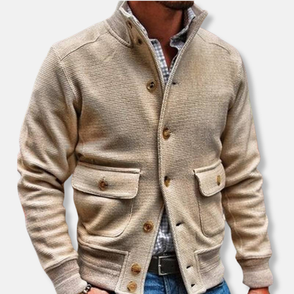Slim Fit Men's Coat with Button Front and Pockets