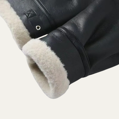 Warm Men's Fleece Lined Leather Aviator Jacket