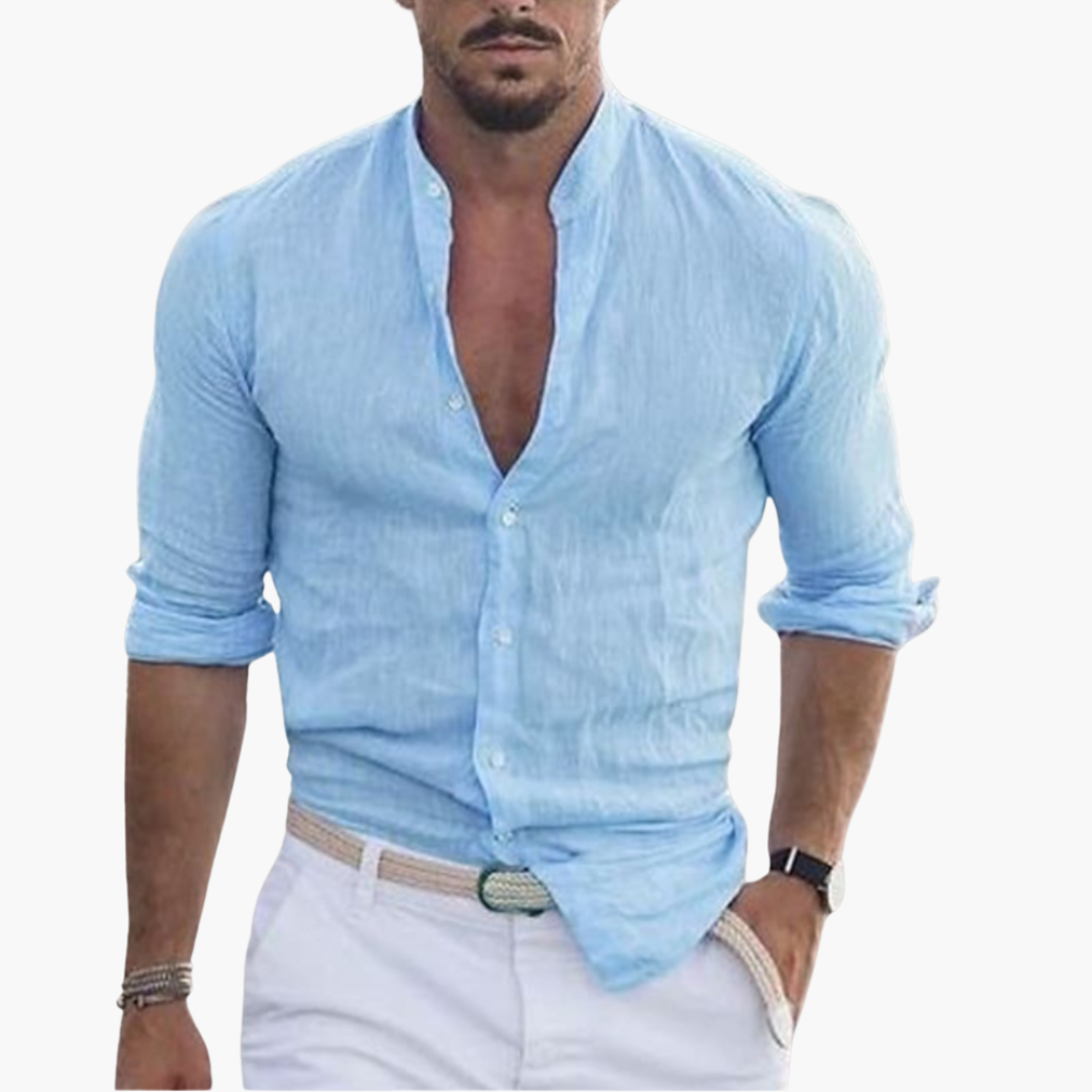 Breathable Mens Shirt - Casual Relaxed Fit Collar Style - Olytrend