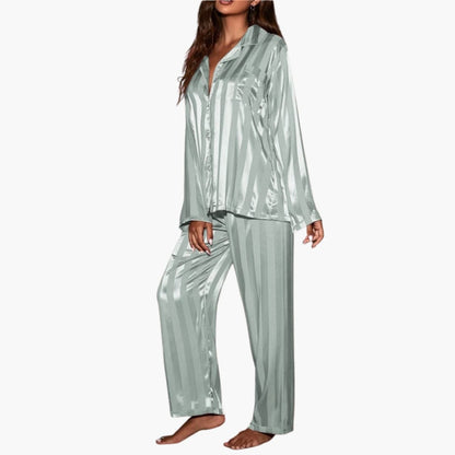 Ladies Soft Sleepwear Pajama Set with Buttons and Stripes