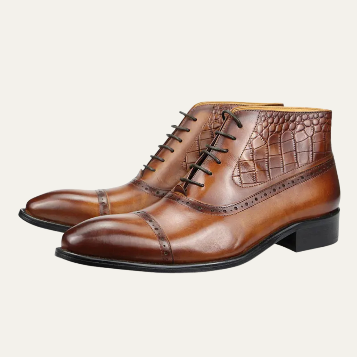 Classic Men's Leather Dress Boots Lace Up Ankle Boots - Nocini