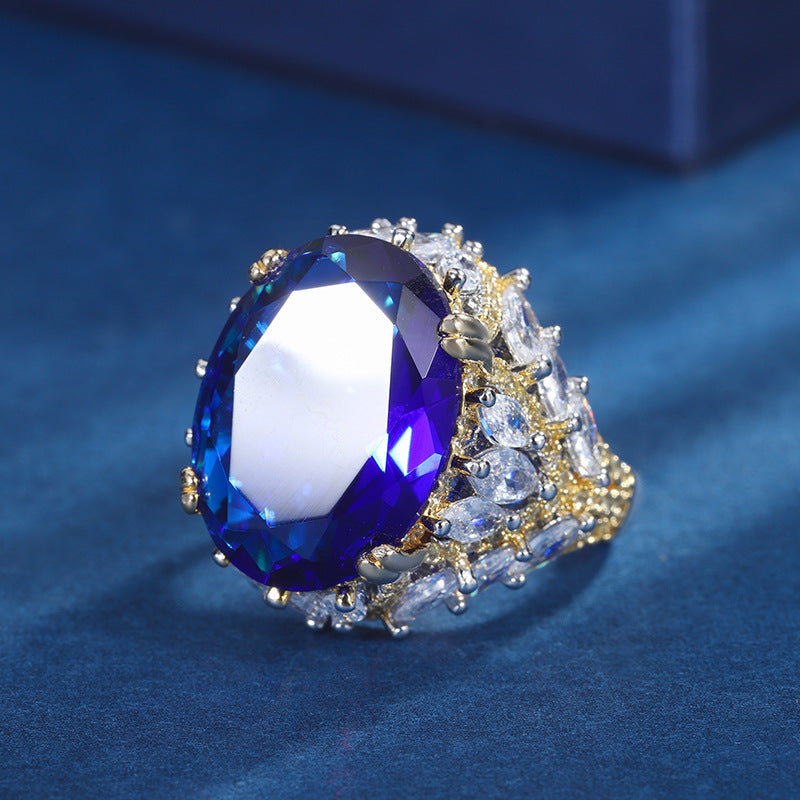 Luxury Blue Sapphire Gold Plated Cocktail Ring