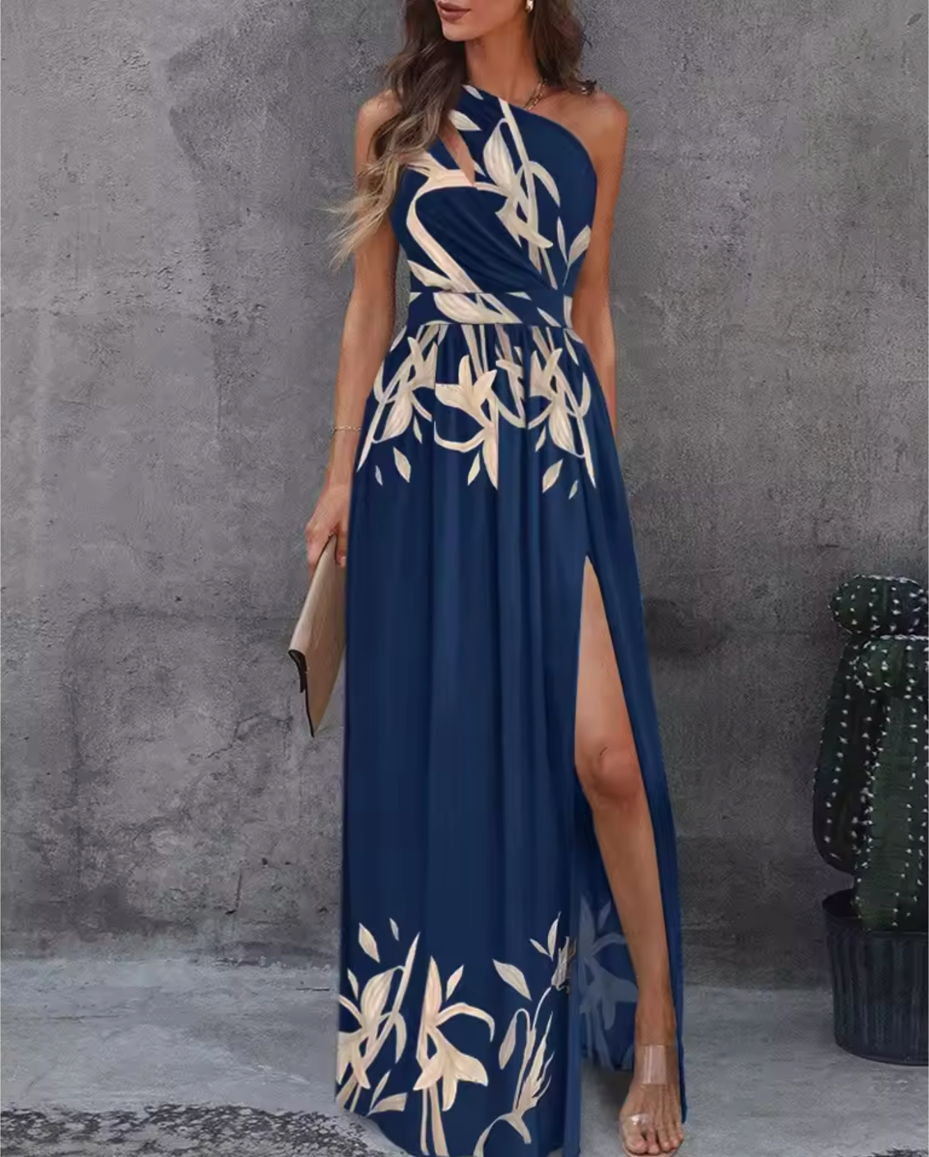 Sexy One Shoulder Party Dress with High Slit Skirt