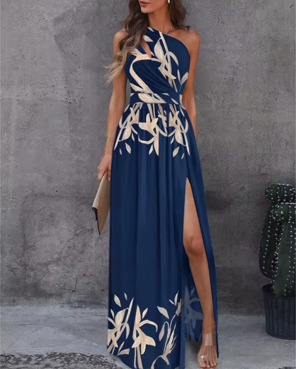 Sexy One Shoulder Party Dress with High Slit Skirt