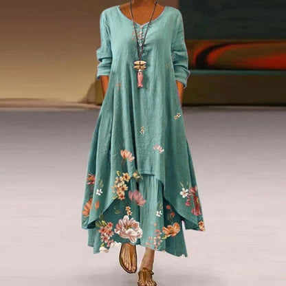 Comfy V Neck Maxi Dress with Floral Print