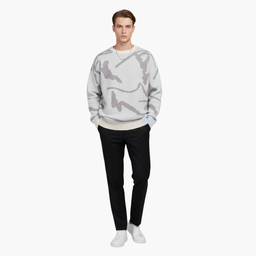 Men's Graphic Crew Neck Ribbed Sweater